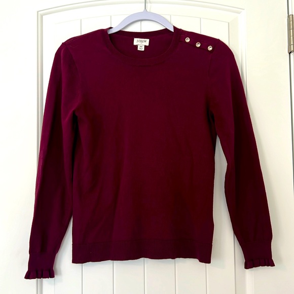 J. Crew, maroon, plum, burgundy, sweater, size.XS, ruffled sleeves - Picture 1 of 8